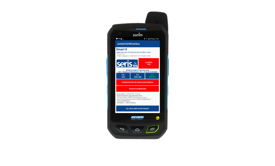 TELEPHONE Android ATEX PTI SERIS Live Mobility 401Ex - Protection du travailleur isolé